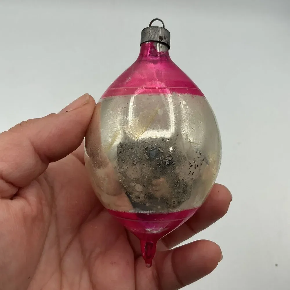 Vintage Mercury Glass Reflector Christmas Ornament Pink Silver Indent 4”